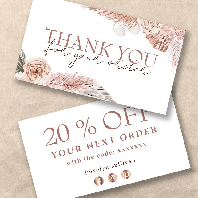 Boho roses thank you discount card (Creator Uploaded)
