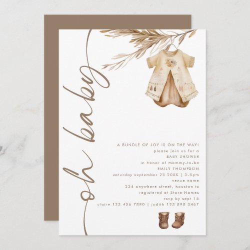 Boho Rotated Script Clothes Oh Baby Shower Invitation