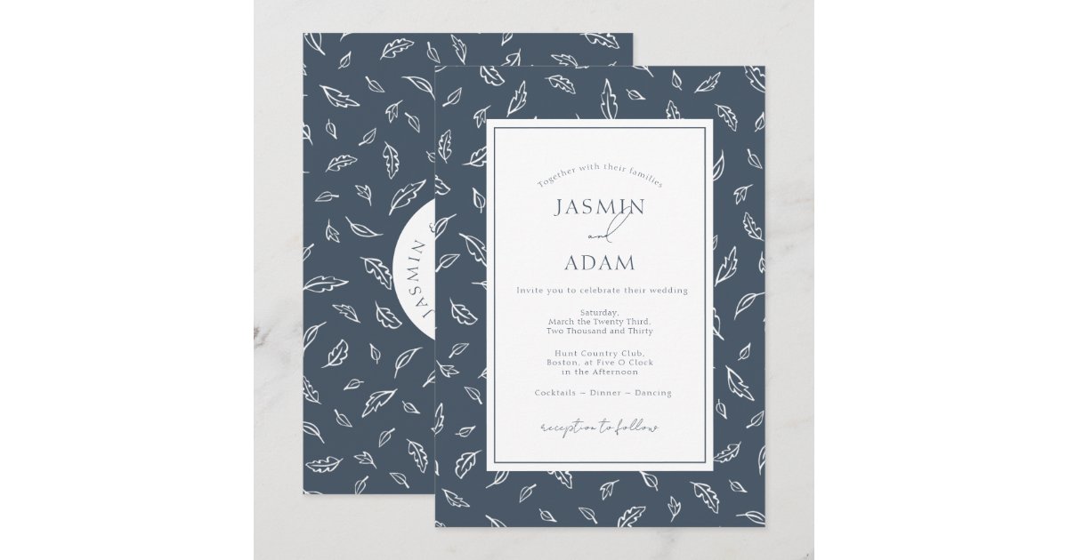 Boho Royal Blue Opulence Leaves Photo Wedding Invitation | Zazzle