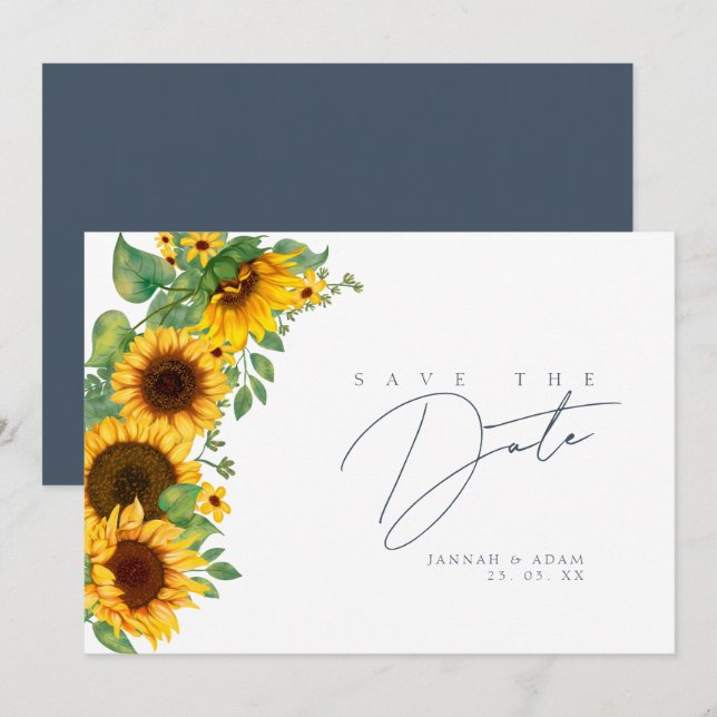 Boho Royal Blue Opulence Sunflower Wedding Save The Date (Front/Back)