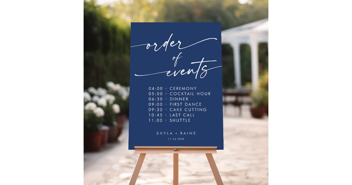 Boho Royal Blue Order Of Events Wedding Sign | Zazzle