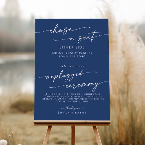 Boho Royal Blue Seat Unplugged Ceremony Sign