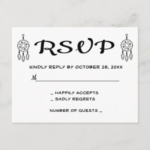 Boho RSVP Dreamcatcher Wedding Black White Invitation Postcard