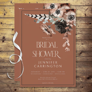 Boho Rust Black & White Flowers Bridal Shower Invitation