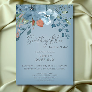 Boho Rust Blue Floral Something Blue Bridal Shower Invitation