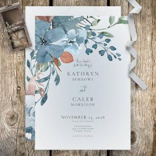 Boho Rust & Blue Floral Wedding Invitation