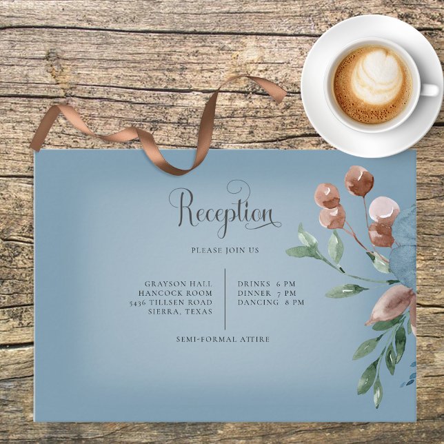 Boho Rust & Blue Floral Wedding Reception Card (Creator Uploaded)