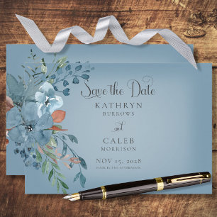 Boho Rust & Blue Floral Wedding Save The Date