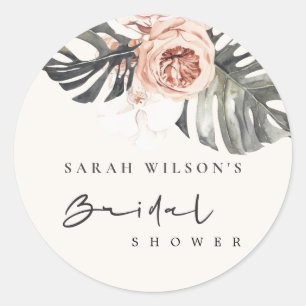 BOHO RUST BLUSH MONSTERA FLORAL BRIDAL SHOWER CLASSIC ROUND STICKER