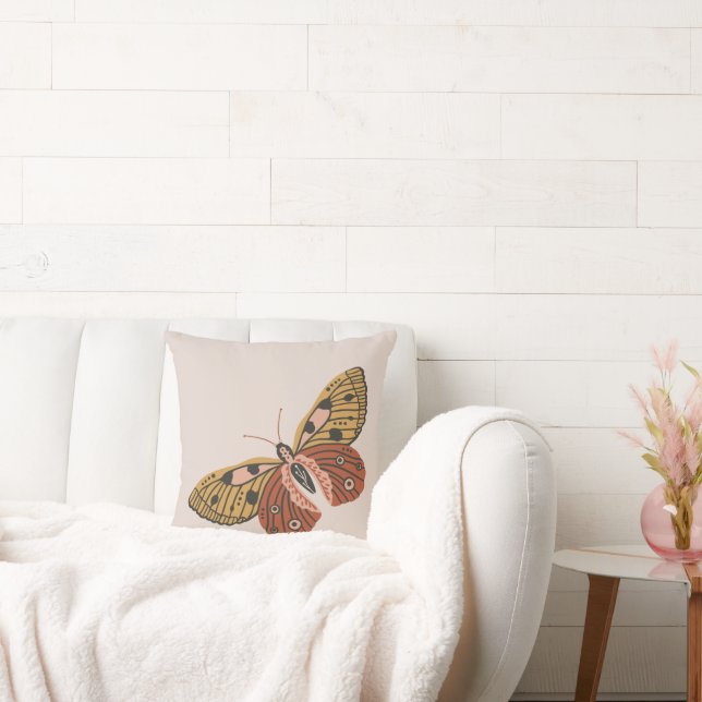 Boho Rust Bohemian Butterfly  Throw Pillow (Couch)