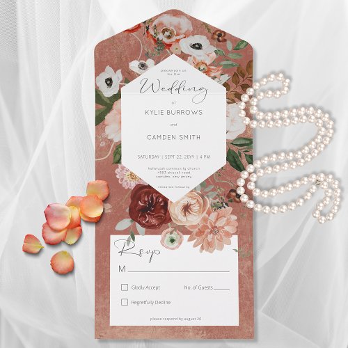 Boho Rust Burgundy Fall Floral No Dinner All In One Invitation