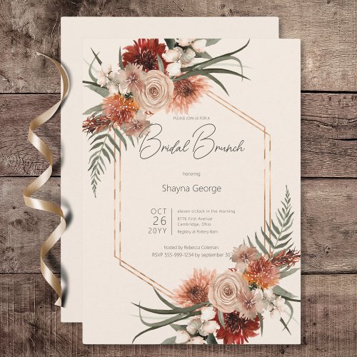 Boho Rust  Cream Fall Floral Bridal Brunch Invitation