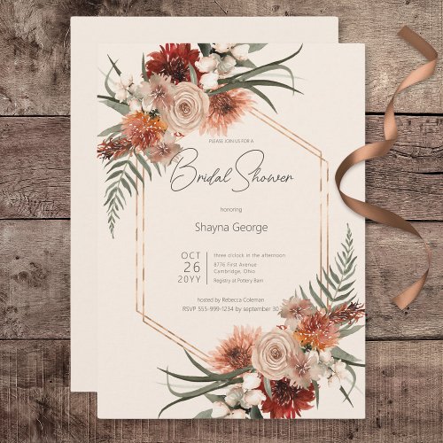 Boho Rust  Cream Fall Floral Bridal Shower Invitation
