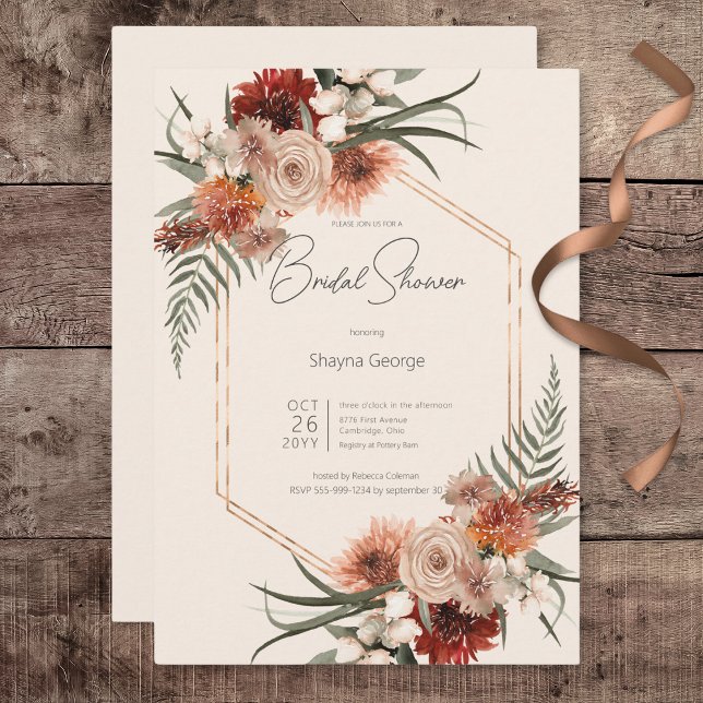 Boho Rust & Cream Fall Floral Bridal Shower Invitation (Boho Rust & Cream Fall Floral Bridal Shower Invitation)
