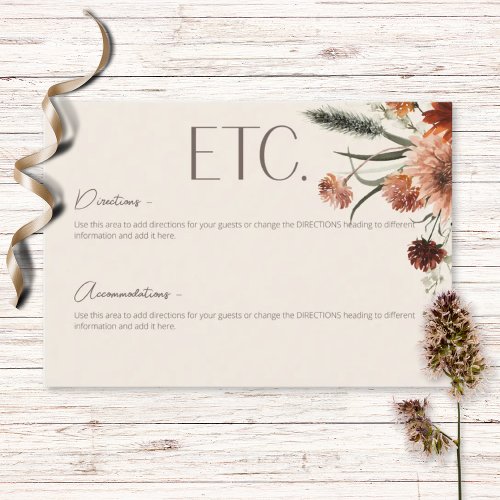 Boho Rust & Cream Fall Floral Details Enclosure Card