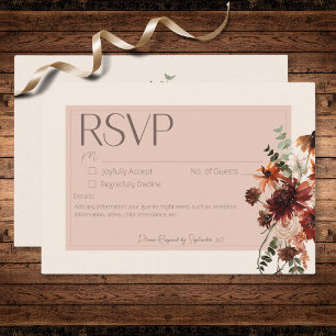 Boho Rust & Cream Fall Floral No Dinner RSVP Card