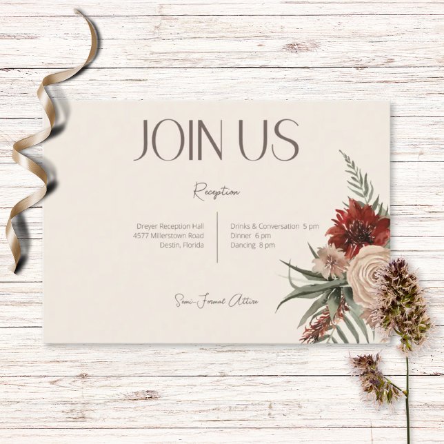Boho Rust & Cream Fall Floral Reception Enclosure Card (Creator Uploaded)