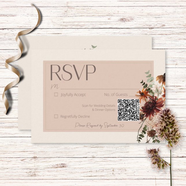 Boho Rust & Cream Fall Floral RSVP Card (Creator Uploaded)