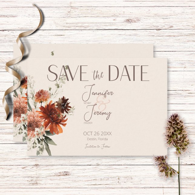Boho Rust & Cream Fall Floral Save The Date (Creator Uploaded)