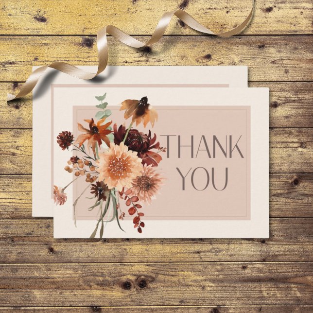 Boho Rust & Cream Fall Floral Wedding Thank You Card (Creator Uploaded)
