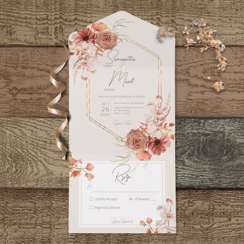 Boho Rust Fall Floral Frame on Cream No Dinner All In One Invitation