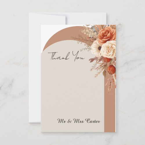 Boho Rust Floral Arch Wedding Thank You Card