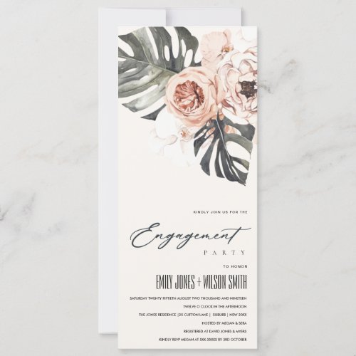 BOHO RUST FLORAL MONSTERA WATERCOLOR ENGAGEMENT IN INVITATION