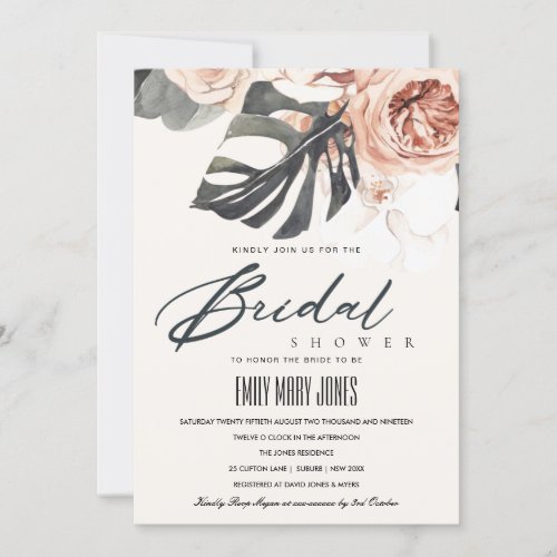 BOHO RUST FLORAL MONSTRERA BRIDAL SHOWER INVITE