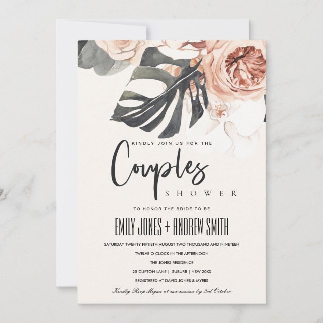 BOHO RUST FLORAL MONSTRERA COUPLES SHOWER INVITE (Front)