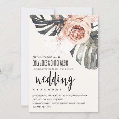 BOHO RUST FLORAL MONSTRERA LEAF WEDDING INVITE