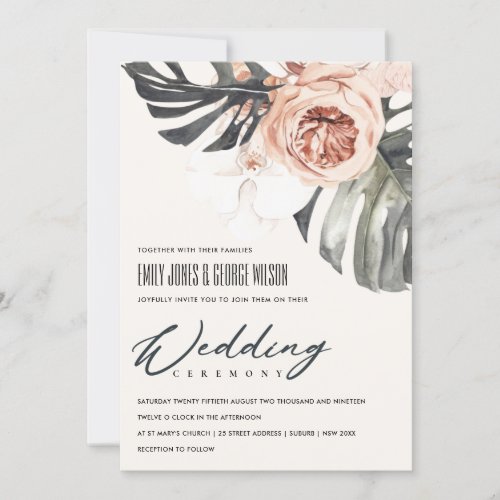 BOHO RUST FLORAL MONSTRERA LEAF WEDDING INVITE