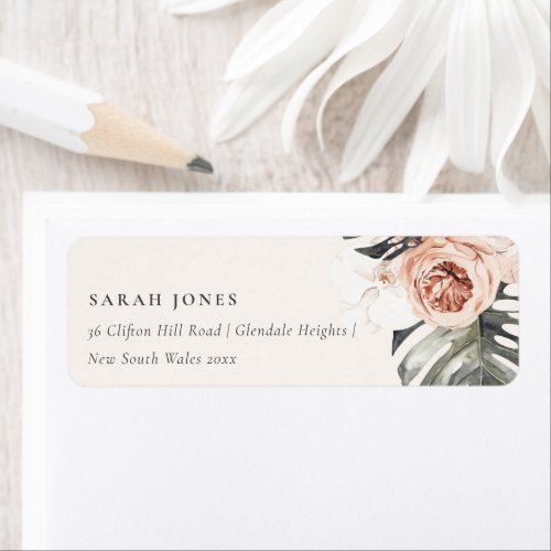 BOHO RUST FLORAL MONSTRERA WATERCOLOR ADDRESS LABEL