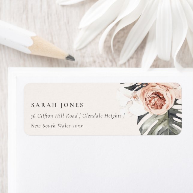 BOHO RUST FLORAL MONSTRERA WATERCOLOR ADDRESS LABEL (Insitu)