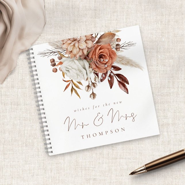 Boho Rust Florals Wishes New Mr Mrs Guest Book (Creator Uploaded)