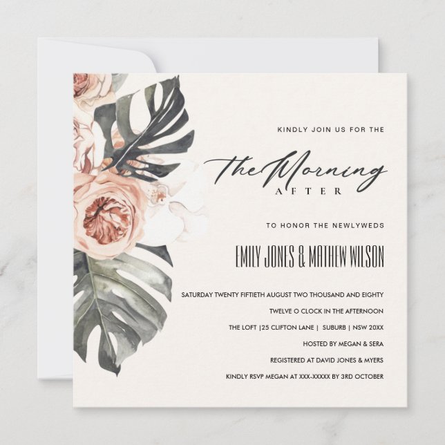 BOHO RUST MONSTERA FLORA THE MORNING AFTER WEDDING INVITATION (Front)