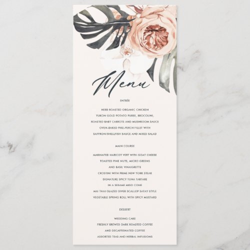 BOHO RUST MONSTRERA FLORAL WATERCOLOR WEDDING  MENU