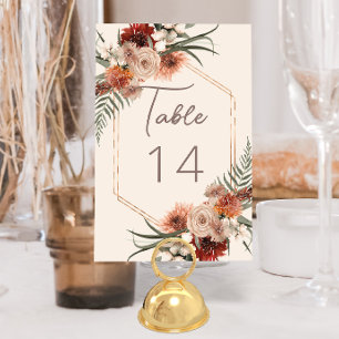 Boho Rust & Neutral Cream Fall Floral Wedding Table Number