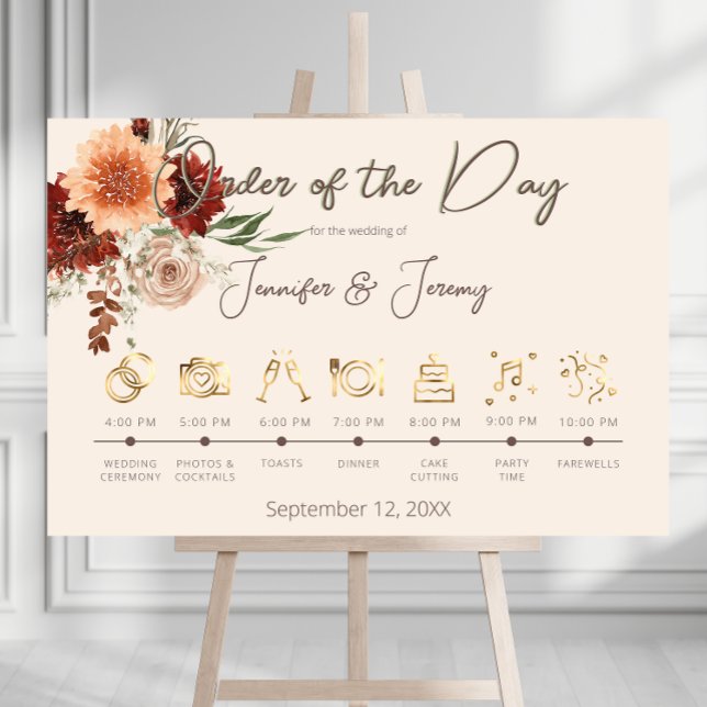 Boho Rust & Neutral Fall Floral Cream Timeline Foam Board (Creator Uploaded)