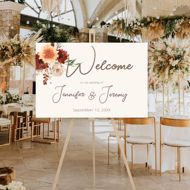 Boho Rust & Neutral Fall Floral Cream Welcome Foam Board (Creator Uploaded)