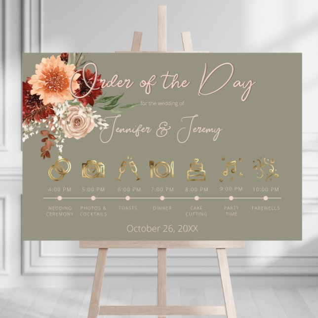 Boho Rust & Neutral Fall Floral Order of Events Foam Board (Creator Uploaded)