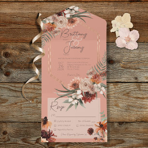 Boho Rust & Neutral Fall Floral Peach Rust Dinner All In One Invitation