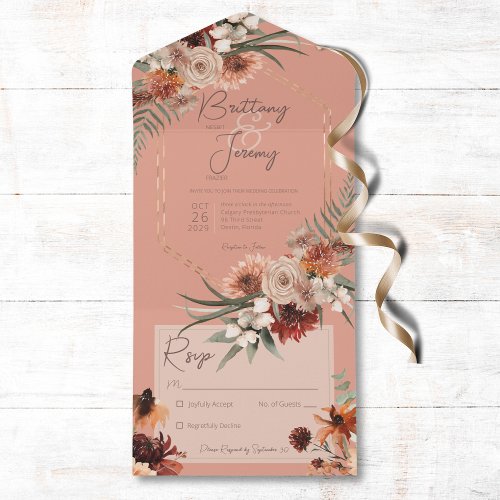 Boho Rust Neutral Fall Floral Peach Rust No Dinner All In One Invitation