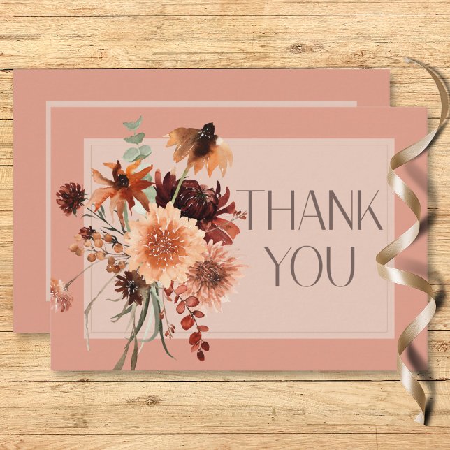 Boho Rust & Neutral Fall Floral Peach Rust Wedding Thank You Card (Boho Rust & Neutral Fall Floral Peach Rust Wedding Thank You Card)