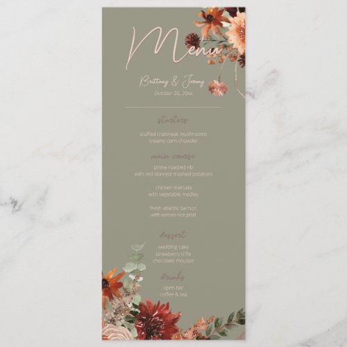 Boho Rust  Neutral Fall Floral Sage Green Script Menu