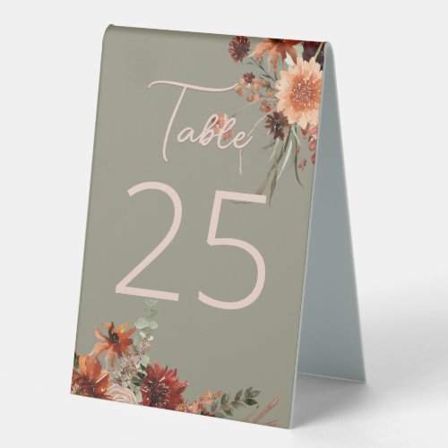 Boho Rust  Neutral Fall Floral Sage Green Table Tent Sign