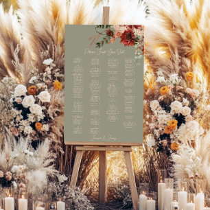 Boho Rust Neutral Fall Floral Sage Wedding Seating Foam Board