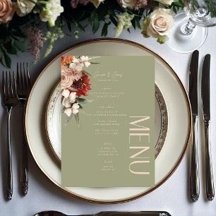 Boho Rust & Neutral Sage Green Fall Floral Wedding Menu
