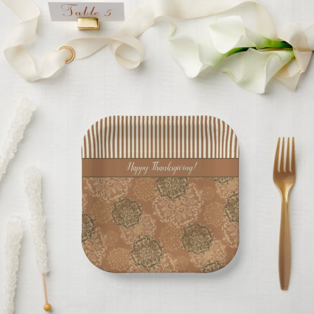 Boho Rust Orange Mandalas and Stripes Paper Plates (Wedding)