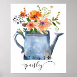 Boho Rust Orange Watercolor Flowers Watering Can Poster at Zazzle