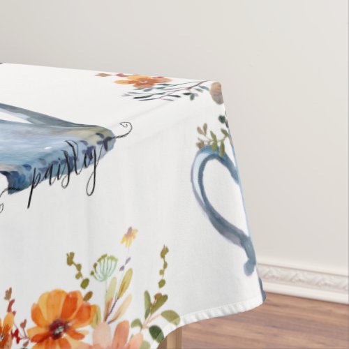 Boho Rust Orange Watercolor Flowers Watering Can Tablecloth